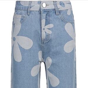 High waist flower print soft jeans